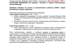 POLSKA – TURCJA Wirtualne spotkanie biznesowe sektor samochodowo motoryzacyjny